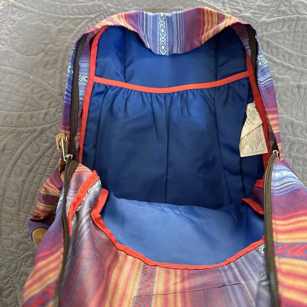 JanSport Originals Backpack Southwestern Stripe Canvas Suede Bottom Blue Purple